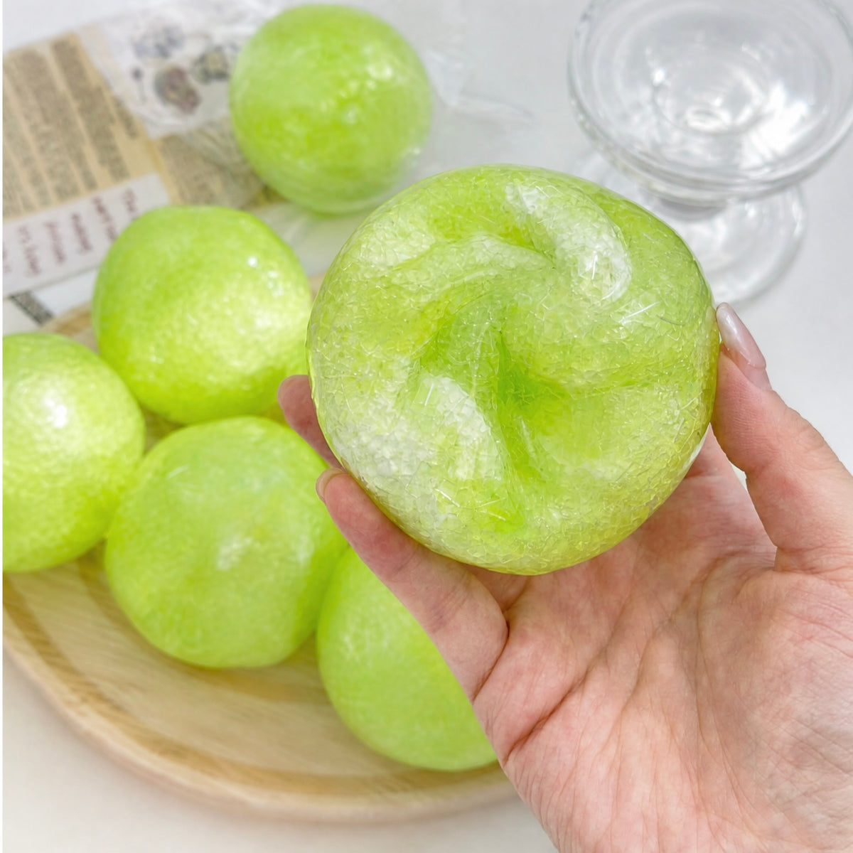 6cm Yogurt Green Grape Ice Handmade Squishy, Soft Vaseline Filled Moldable squeeze Fidget