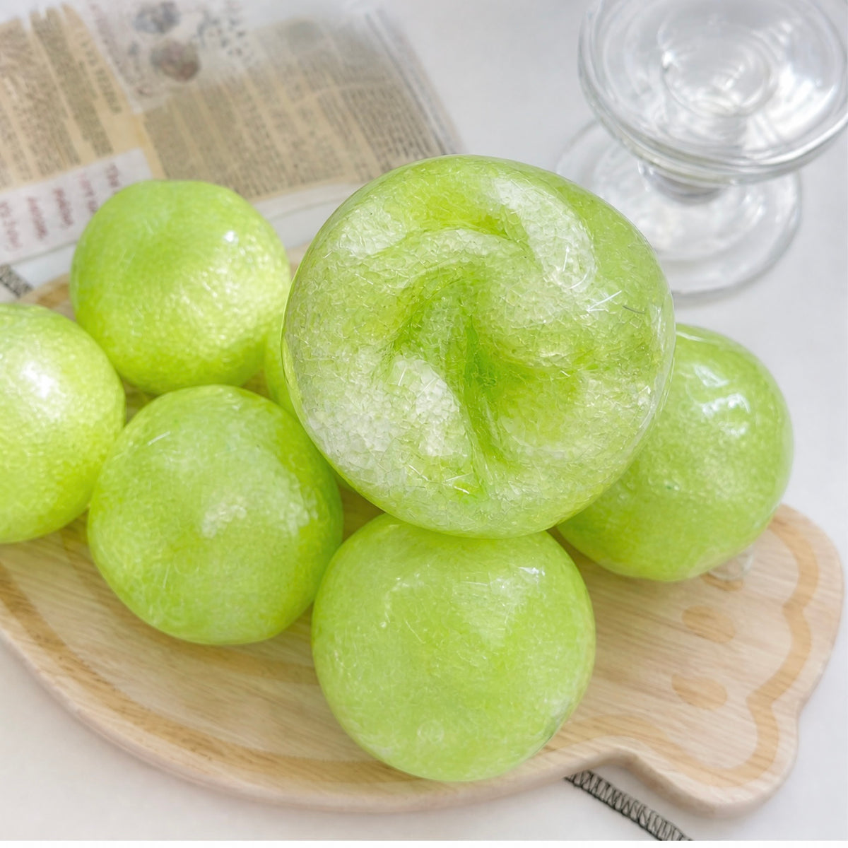 6cm Yogurt Green Grape Ice Handmade Squishy, Soft Vaseline Filled Moldable squeeze Fidget
