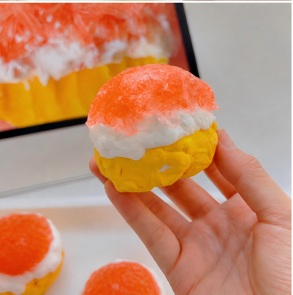 Handmade Solid Mango Pomelo Sago Silicone Squishy Ball, Textured Sensory Fidget for Adults, Stress Relief Squeeze Decor