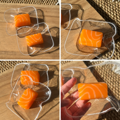 Lifelike Mini Salmon Chunk Squishy Handmade Silicone Squeeze Toy, Food Replica Fidget Toy with Creamy Mud Texture, Anxiety Relief Desktop Decor for Adult Hobbyists