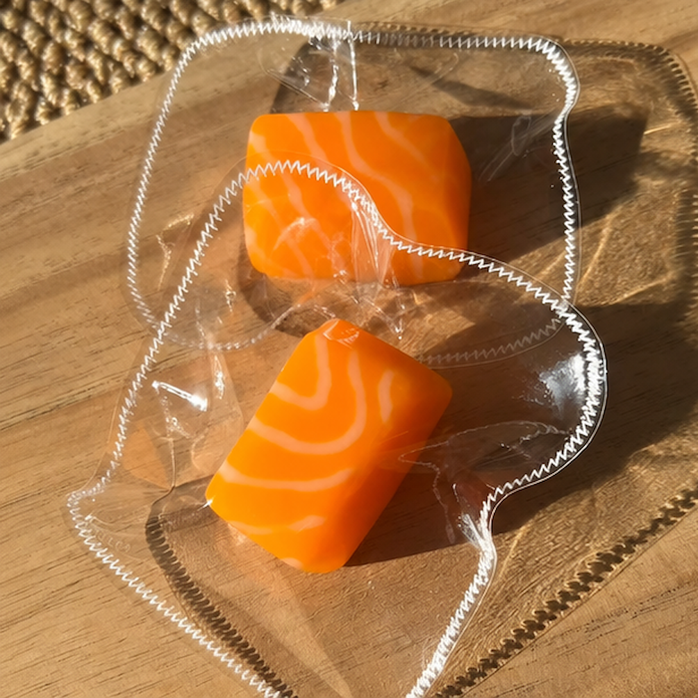 Lifelike Mini Salmon Chunk Squishy Handmade Silicone Squeeze Toy, Food Replica Fidget Toy with Creamy Mud Texture, Anxiety Relief Desktop Decor for Adult Hobbyists