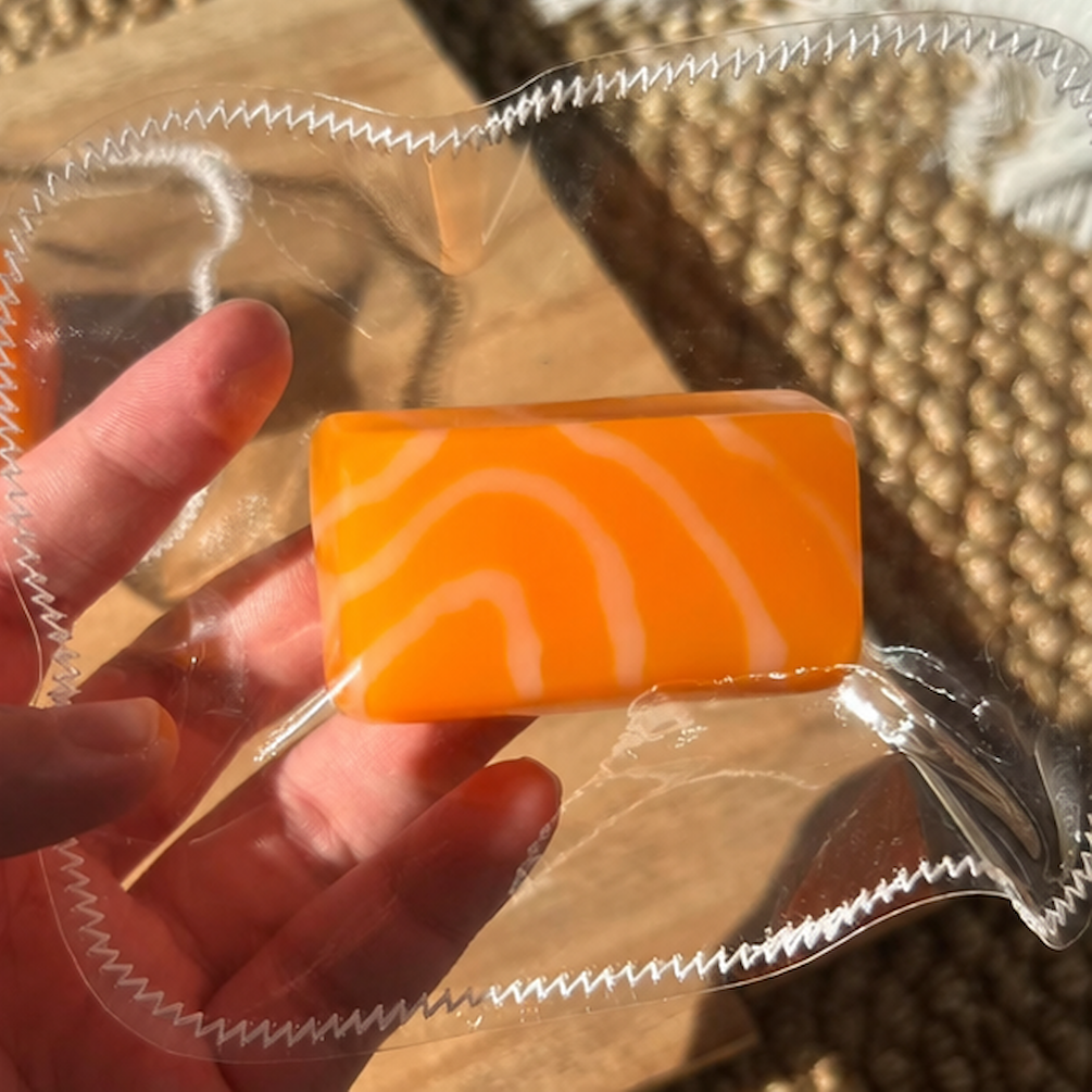 Lifelike Mini Salmon Chunk Squishy Handmade Silicone Squeeze Toy, Food Replica Fidget Toy with Creamy Mud Texture, Anxiety Relief Desktop Decor for Adult Hobbyists