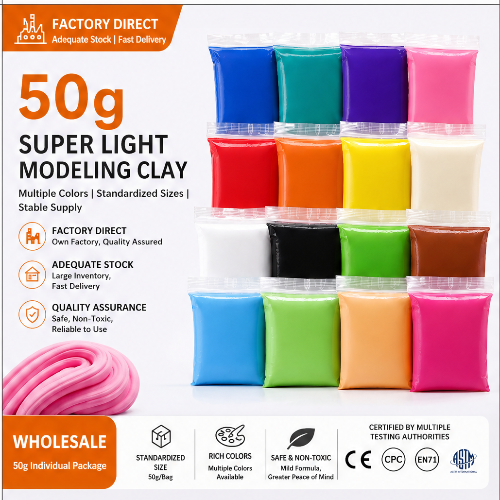 50g Super Light Air Dry Modeling Clay, Non Toxic DIY Soft Clay, Filler for Handmade Squishy & Slime, Craft Supplies
