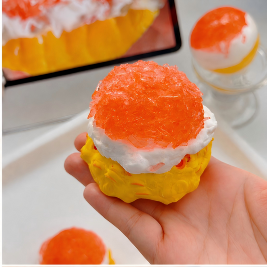 Handmade Solid Mango Pomelo Sago Silicone Squishy Ball, Textured Sensory Fidget for Adults, Stress Relief Squeeze Decor